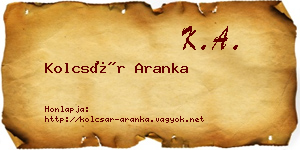 Kolcsár Aranka névjegykártya